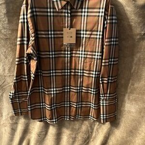 Burberry Tan Plaid Button-Down Shirt
